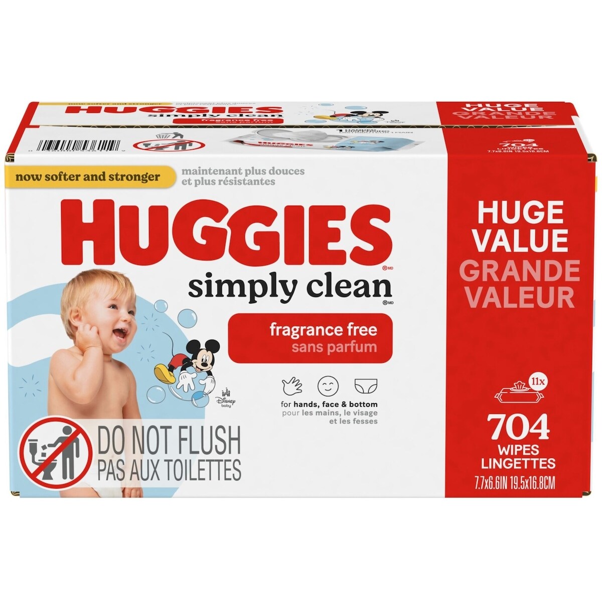 Huggies Lingettes Pour Bébés Simply Clean Non-Parfumées, Emballages Souples, 11 Emballages, À Couvercle Rabattable
