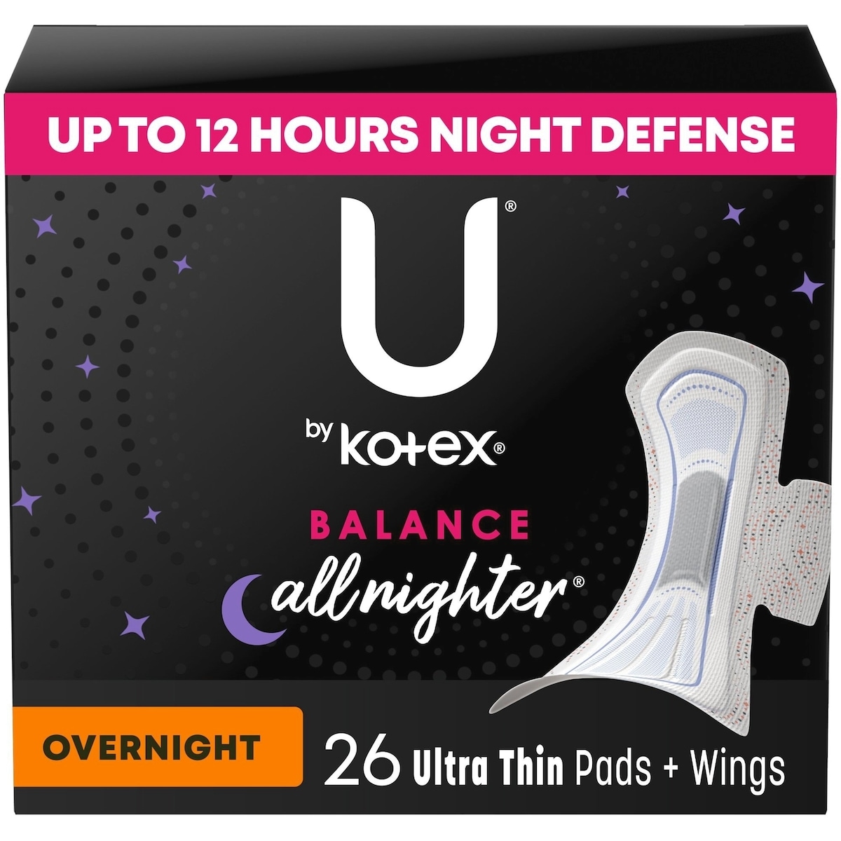 Serviettes ultraminces de nuit U by Kotex Balance avec ailes