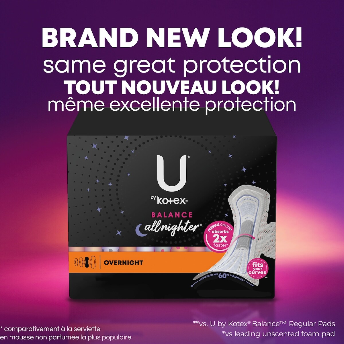 Serviettes ultraminces de nuit U by Kotex Balance avec ailes