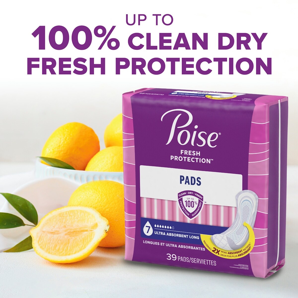 Serviettes d’incontinence Poise pour femmes, degré d’absorption 7, ultra-absorption, longueur longue