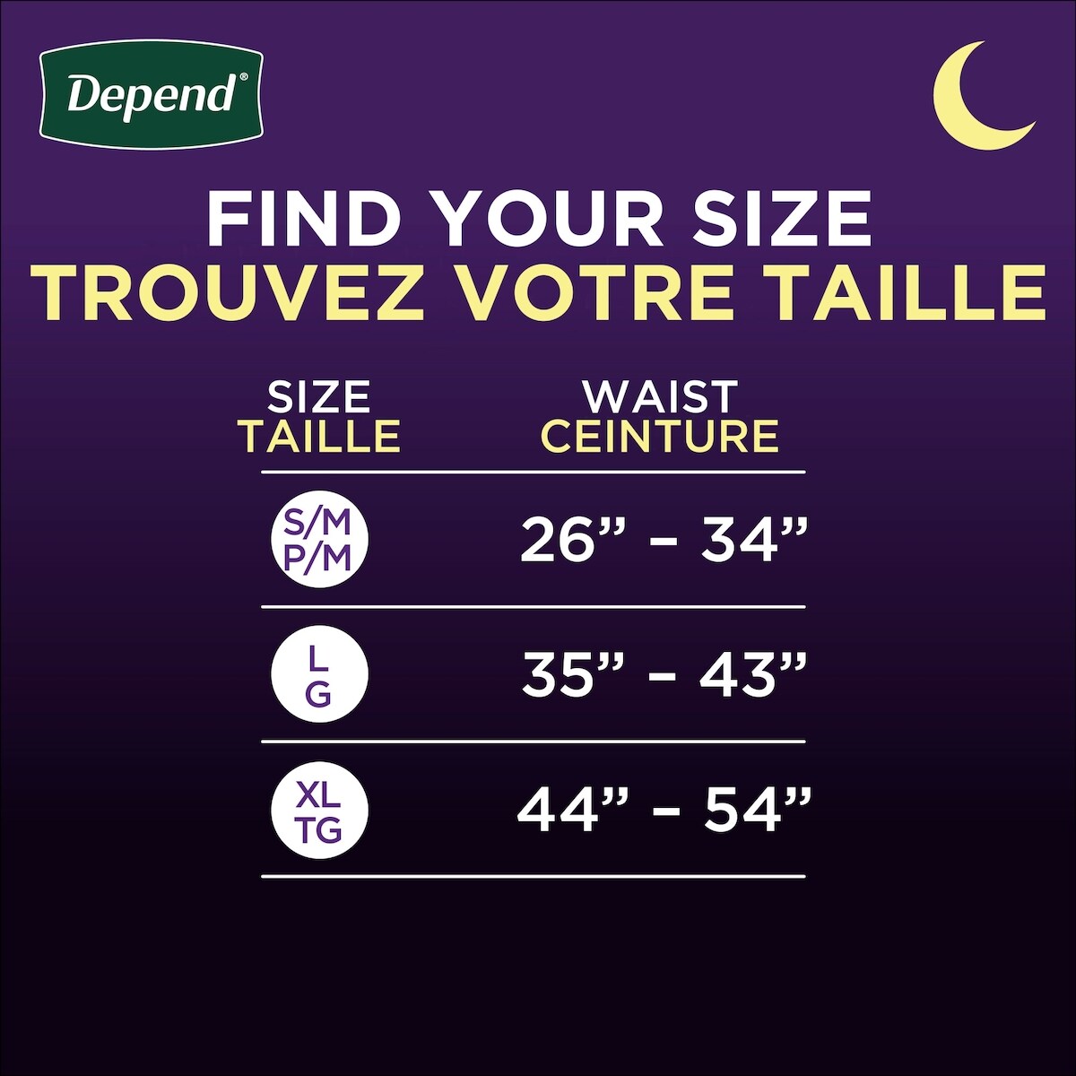 Sous-vêtements d’incontinence pour adultes Depend Night Defense pour hommes, jetables, de nuit, très grands, gris