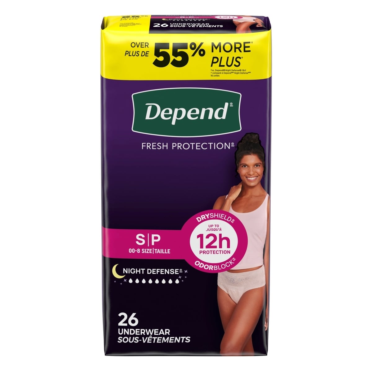 Night Defense Adult Incontinence Underwear for Women, Disposable, Overnight, Small, Blush (Packaging May Vary)