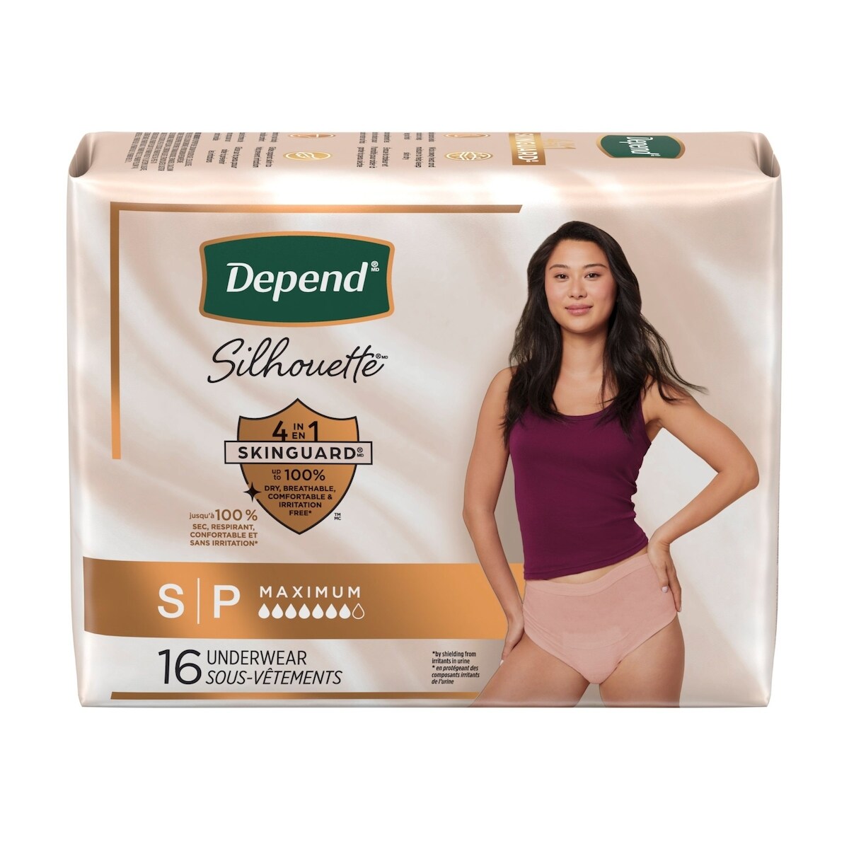 Sous-vêtements d’incontinence et de post-partum Depend Silhouette pour femmes adultes, petites, absorption maximale