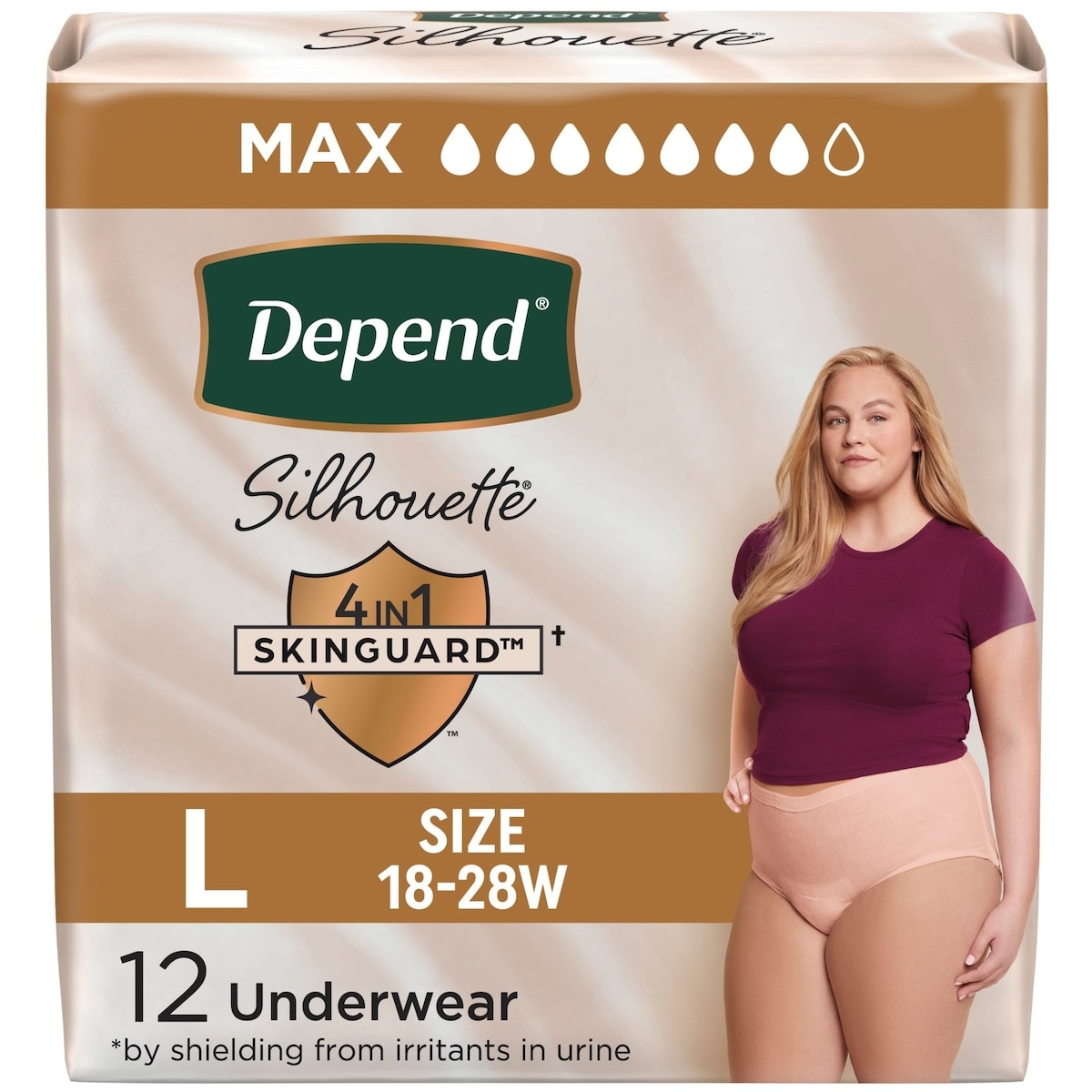 Sous-vêtements d’incontinence et de post-partum Depend Silhouette pour femmes adultes, grande, absorption maximale