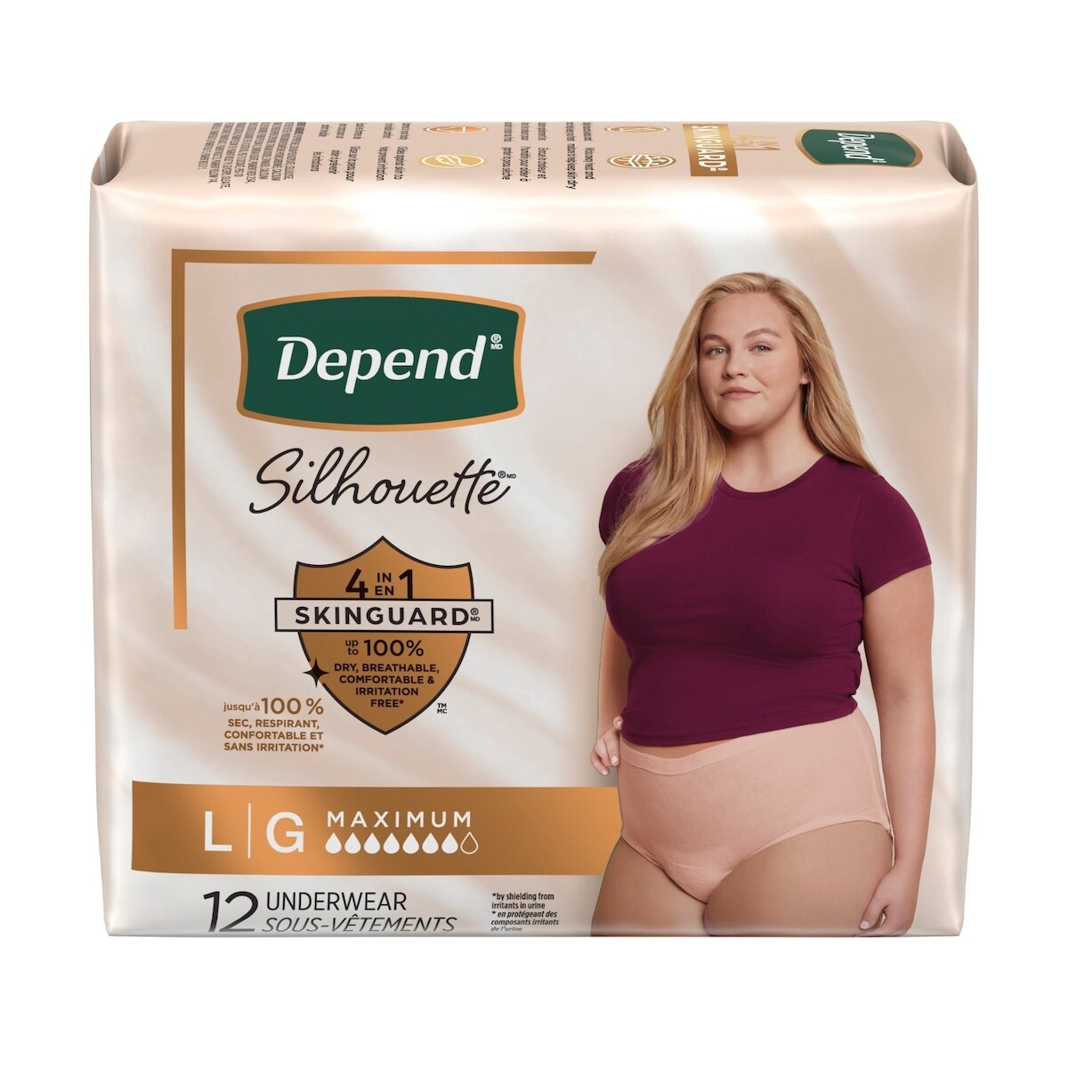 Sous-vêtements d’incontinence et de post-partum Depend Silhouette pour femmes adultes, grande, absorption maximale