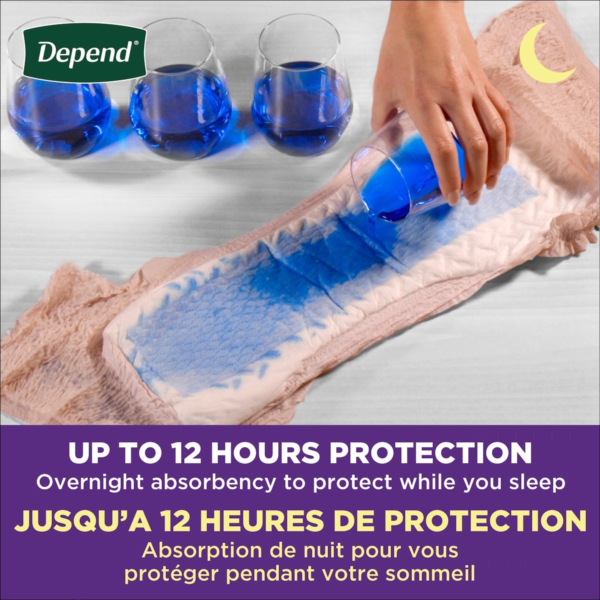 Sous-vêtements d’incontinence pour adultes Depend Night Defense pour femmes, jetables, de nuit, moyen, roses
