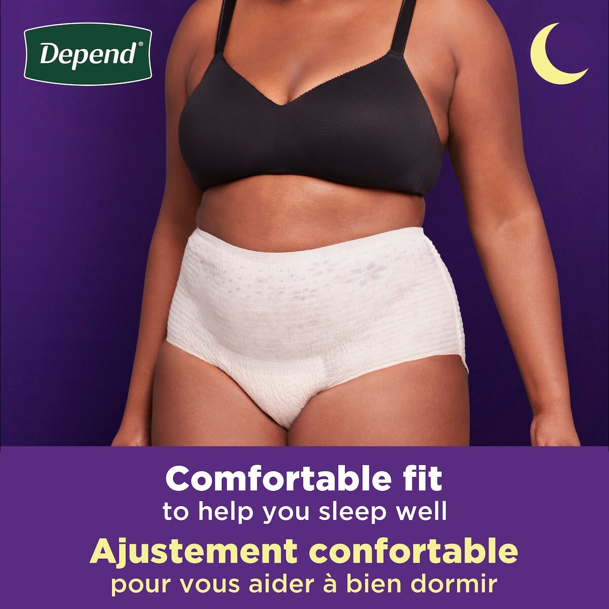 Sous-vêtements d’incontinence pour adultes Depend Night Defense pour femmes, jetables, de nuit, moyen, roses