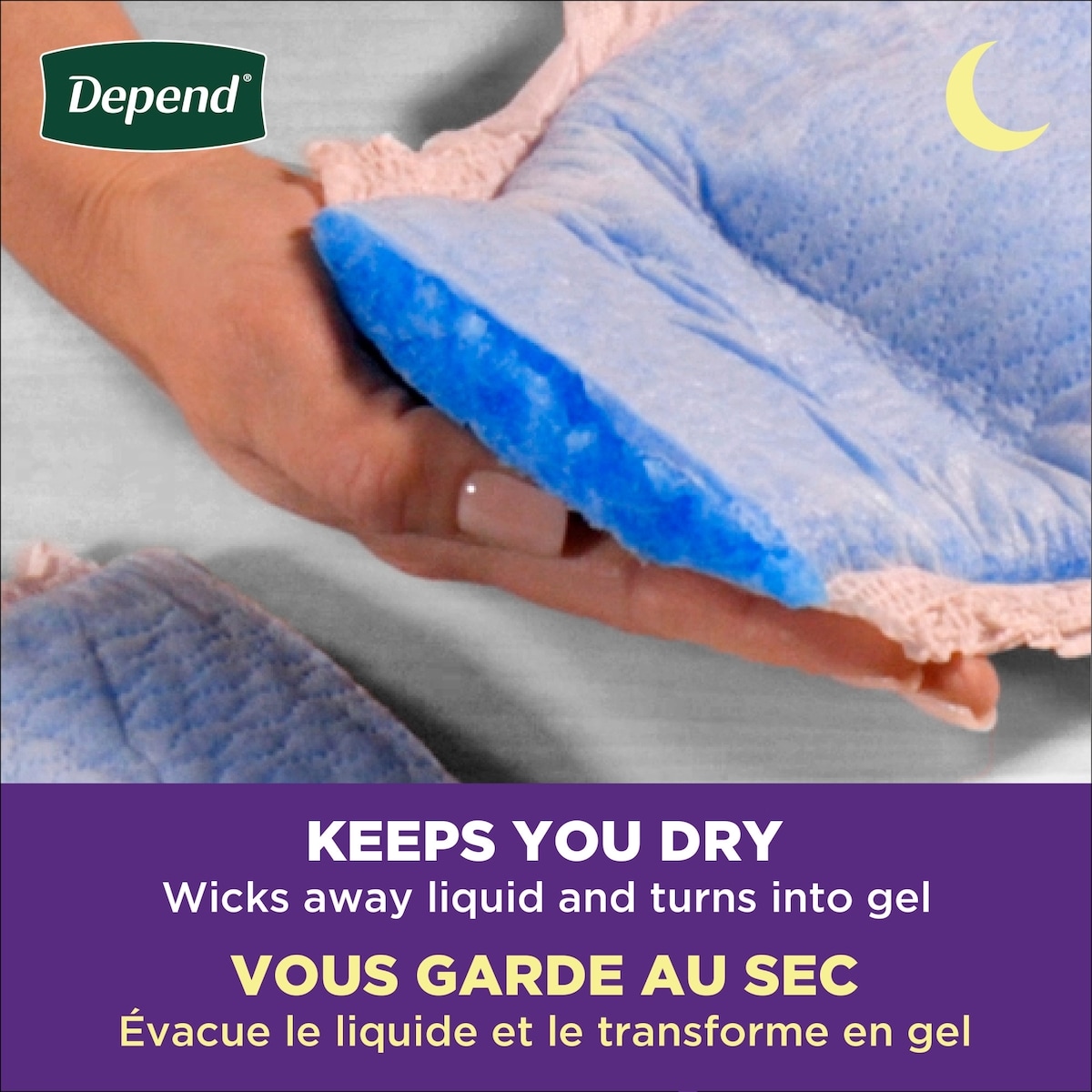 Sous-vêtements d’incontinence pour adultes Depend Night Defense pour femmes, jetables, de nuit, moyen, roses