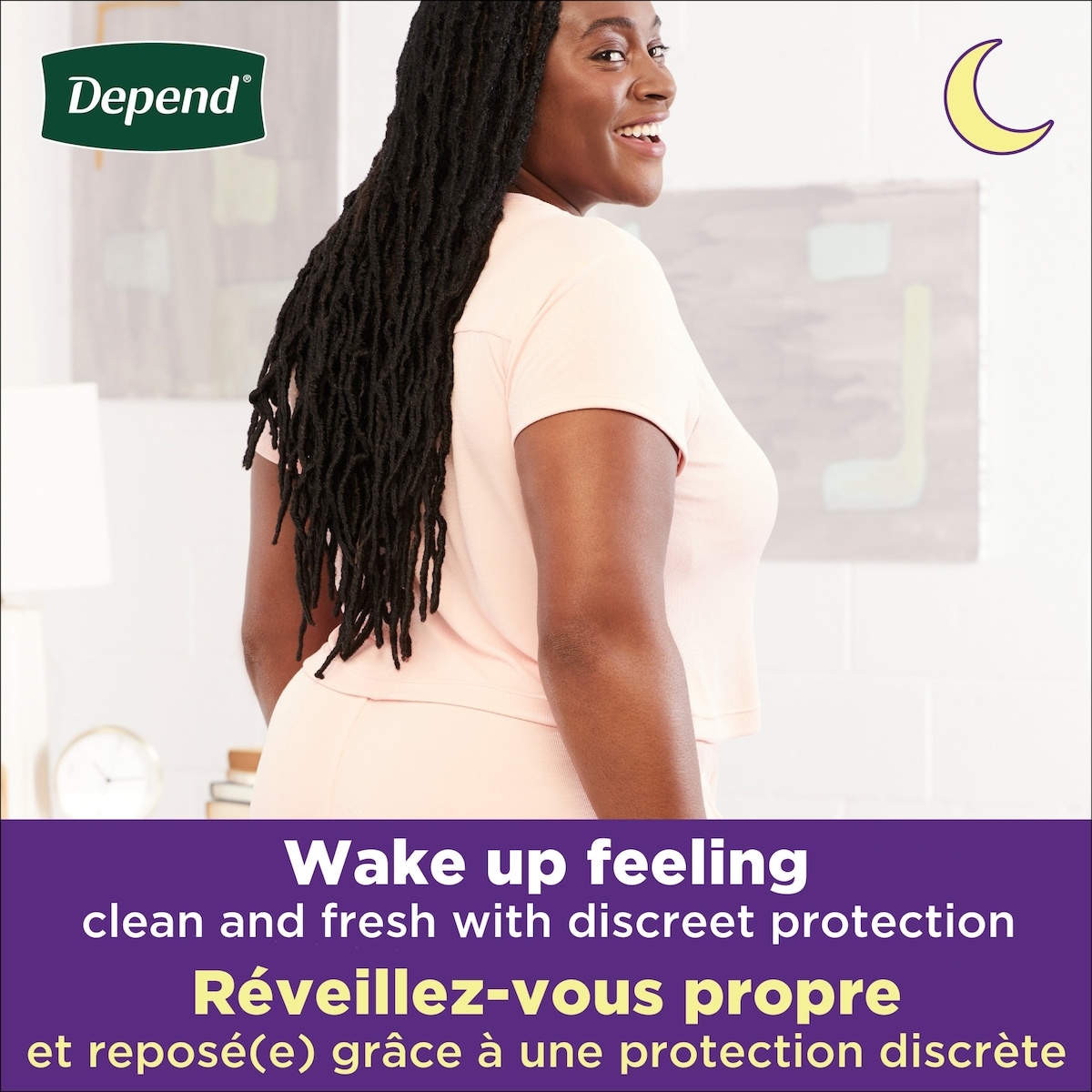 Sous-vêtements d’incontinence pour adultes Depend Night Defense pour femmes, jetables, de nuit, moyen, roses
