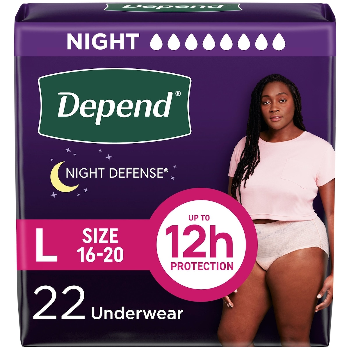 Night Defense Adult Incontinence Underwear for Women, Disposable, Overnight, Large