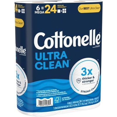 Papier hygiénique Ultra Clean, papier hygiénique robuste, 6 méga rouleaux (6 méga rouleaux = 24 rouleaux ordinaires), 284 feuilles par rouleau 2