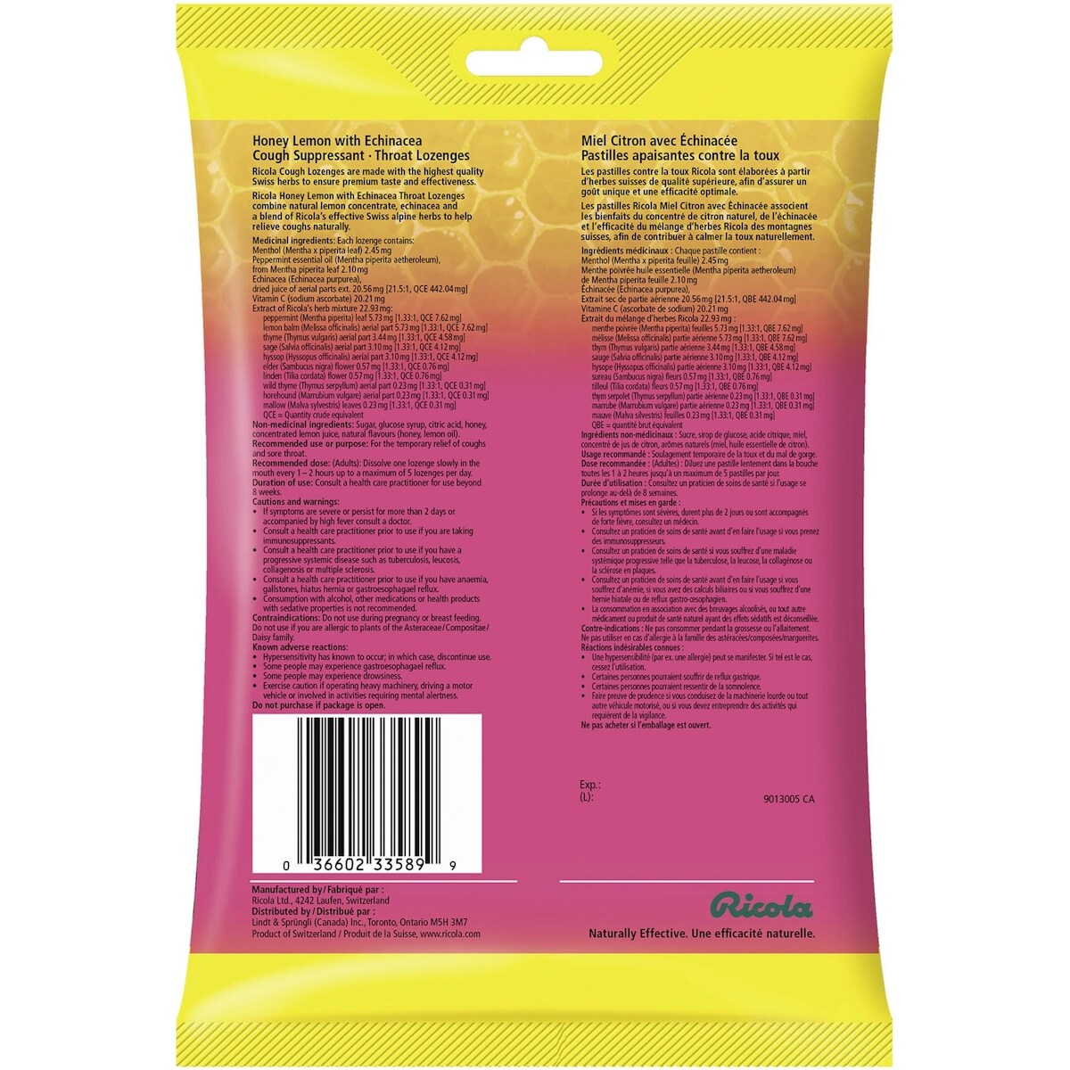 Honey Lemon with Echinacea Family Bag Cough Suppressant Throat Lozenges