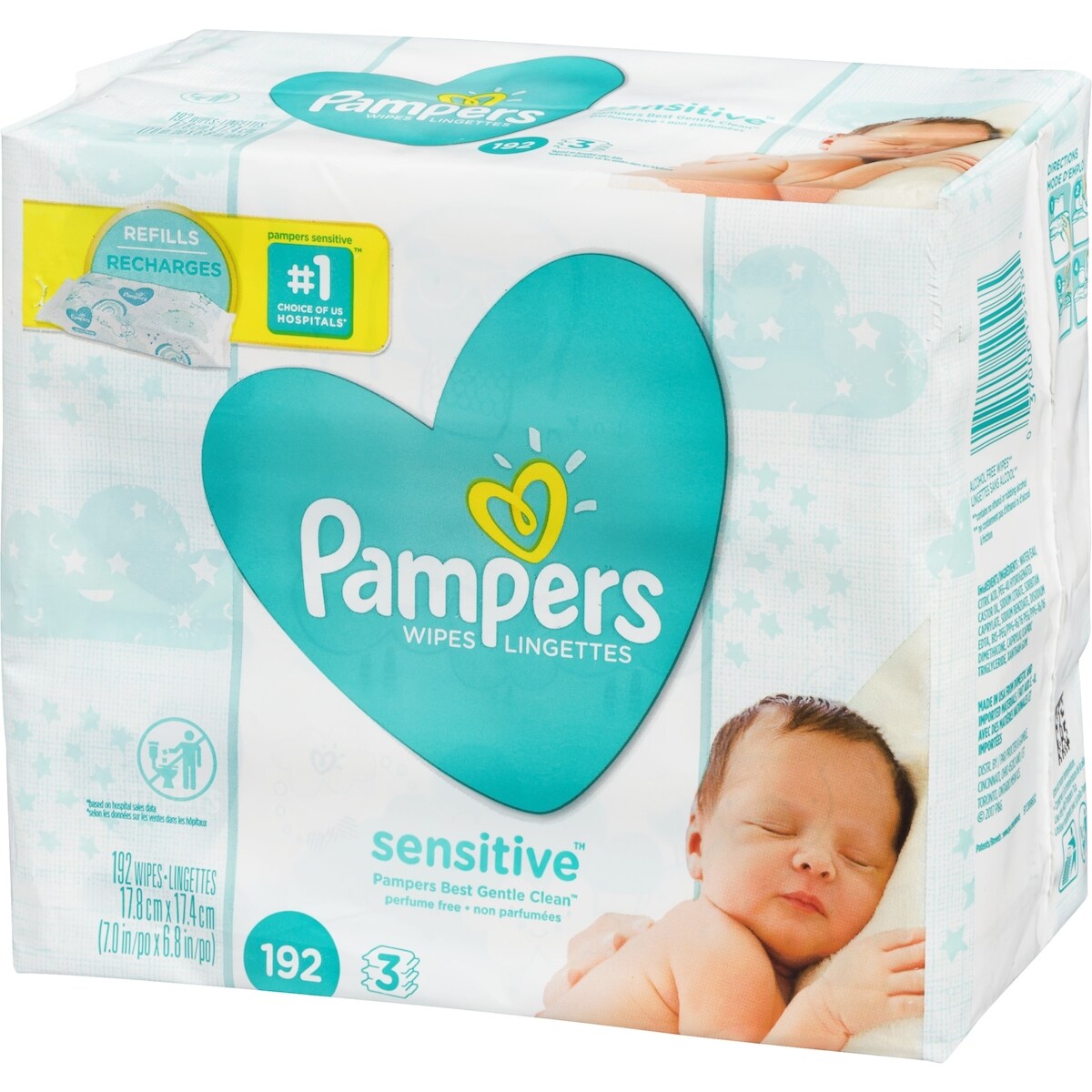 Lingettes pour bébés Pampers Sensitive, 3X recharges, 192 lingettes