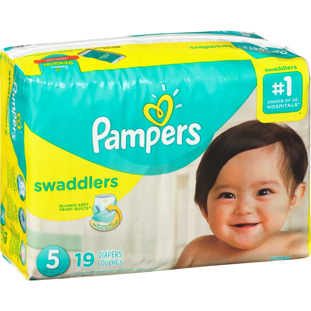 Couches Pampers Swaddlers, taille 5, 19 couches