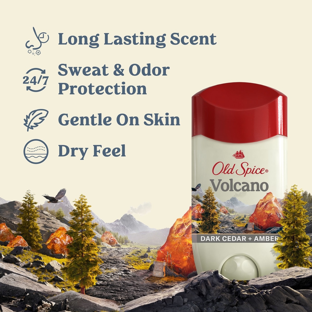 Invisible Solid Antiperspirant Deodorant for Men Volcano with Charcoal Scent Inspired by Nature 73 g
