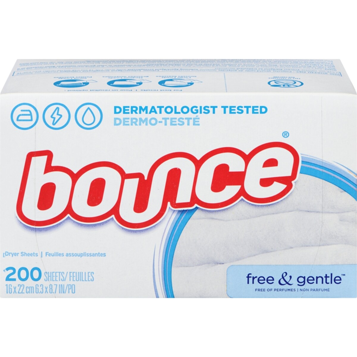 Feuilles assouplissantes Free & Gentle, 200 feuilles, non parfumées, hypoallergéniques et testées sous contrôle dermatologique