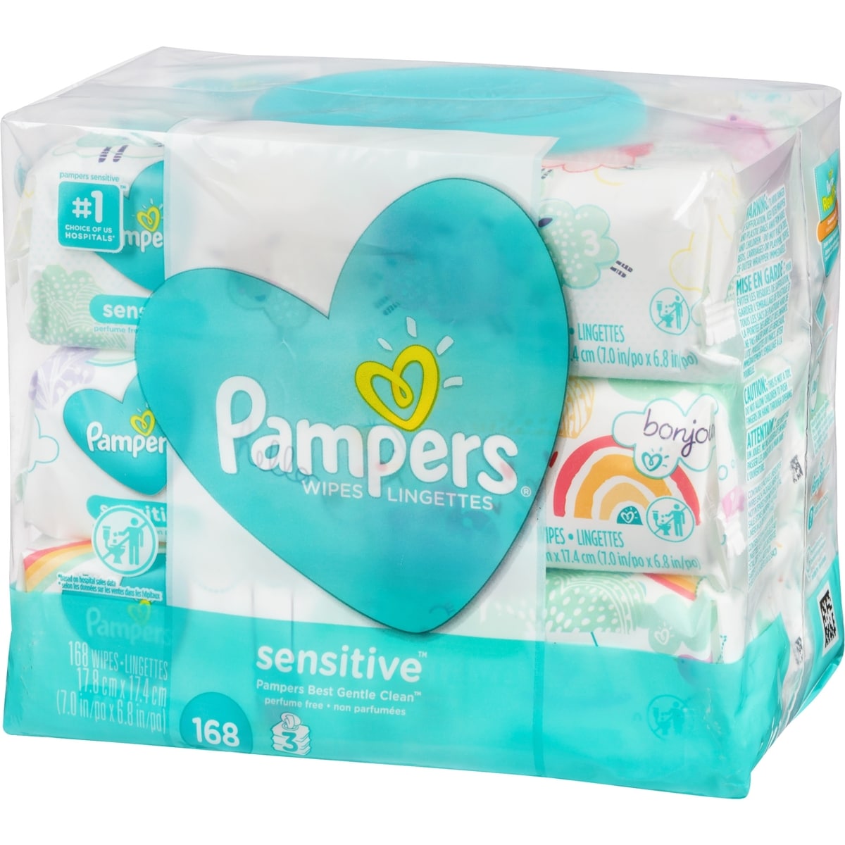 Lingettes pour bébés Pampers Sensitive, 3X boîtes distributrices, 168 lingettes