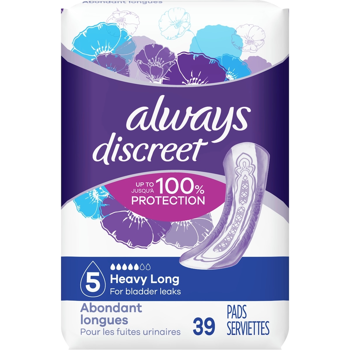 Serviettes d’incontinence Discreet, abondant longues, 39 serviettes