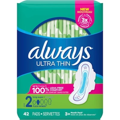 Ultra Thin Pads Size 2 Long Absorbency Unscented with Wings, 42 Count 3