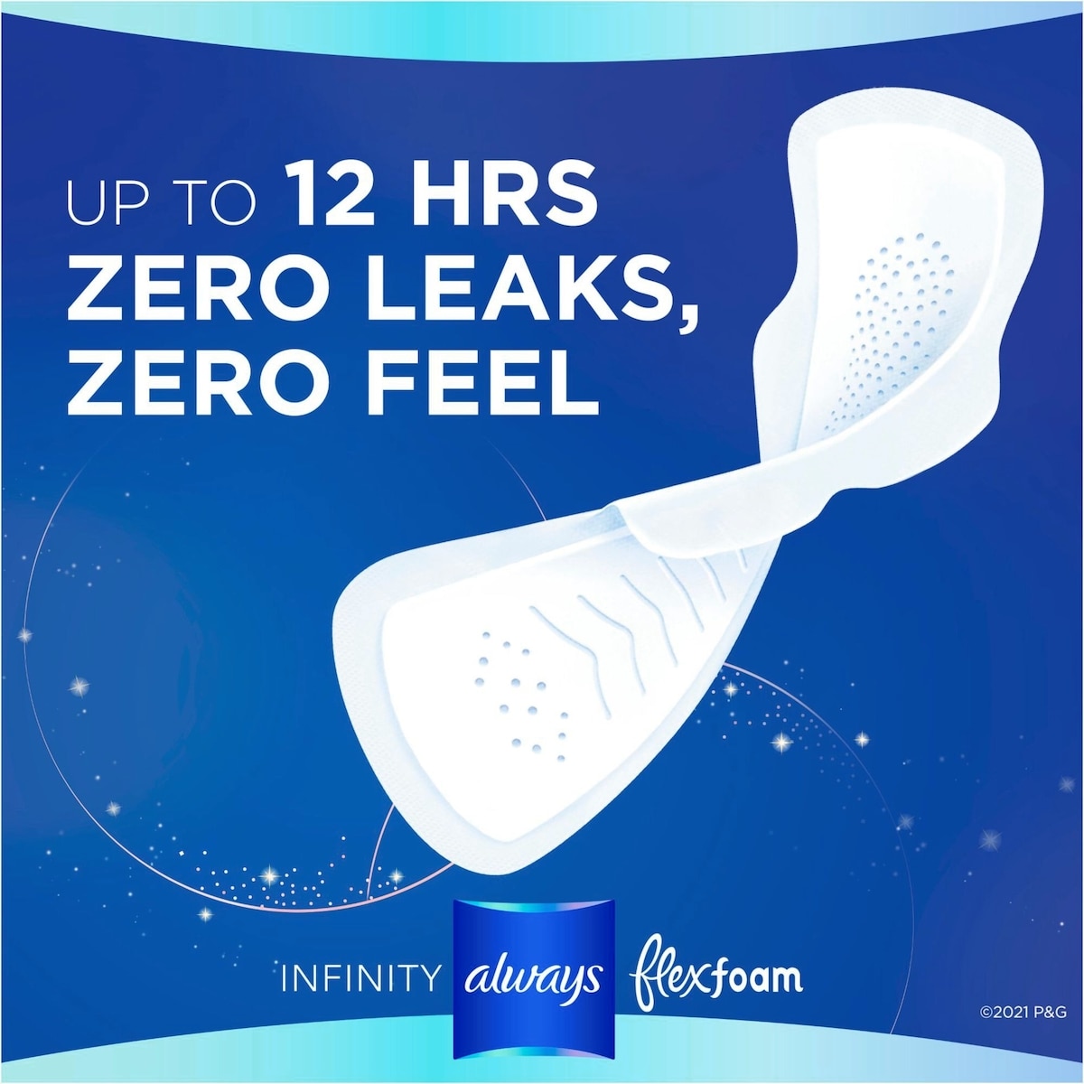 Always Infinity FlexFoam Pads for Women Size 5 Extra Heavy Overnight Absorbency, Up to 12 hours Zero Leaks, Zero Feel Protection, with Wings Unscented