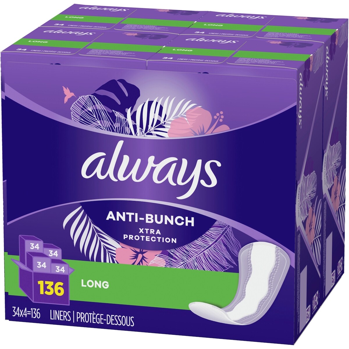 Protège-dessous quotidiens Always Anti-Bunch Xtra Protection, non parfumés, longs