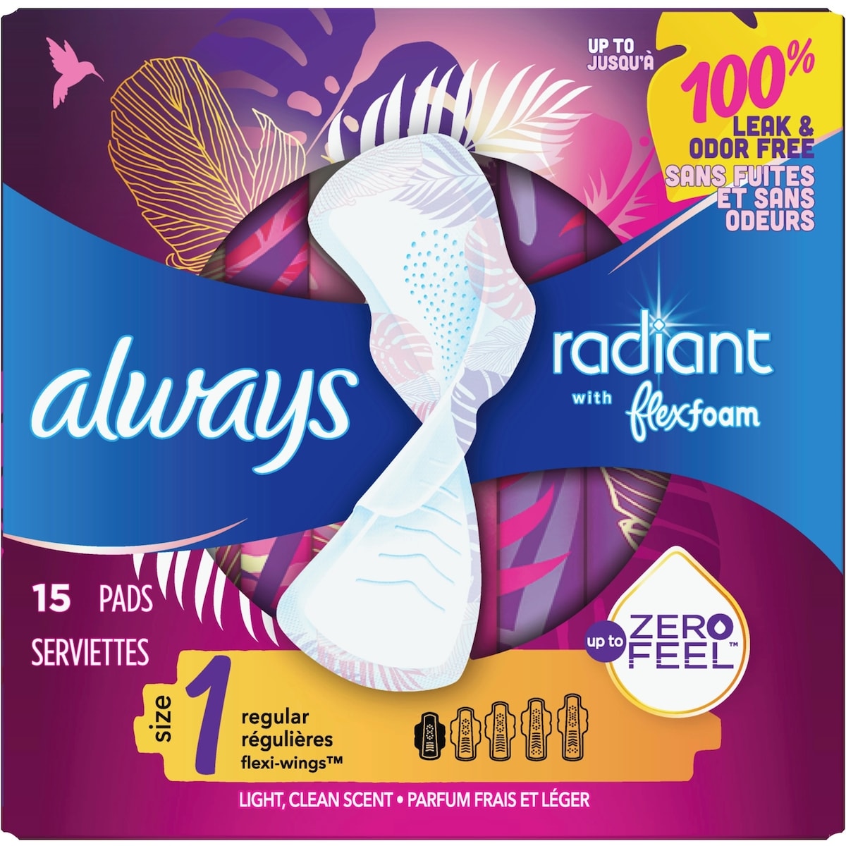 Serviettes Radiant FlexFoam, taille 1, degré d’absorption régulier, avec ailes, 15 u