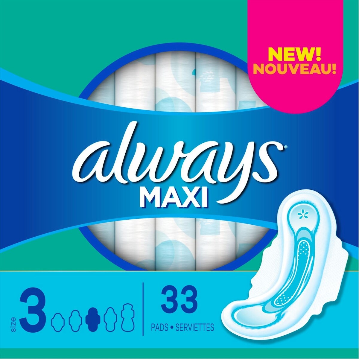 Always Maxi Pads Size 3 Extra Long Super Absorbency Unscented with Wings