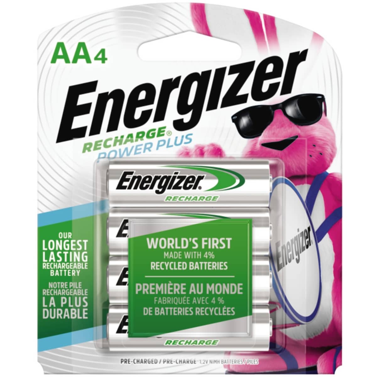 Energizer Recharge Power Plus Rechargeable AA Batteries 4 Count