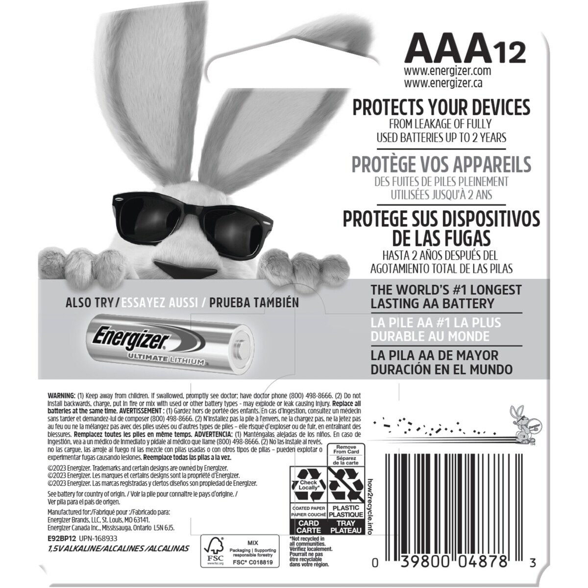 Piles alcalines AAA 12 Energizer MAX, emballage de 12
