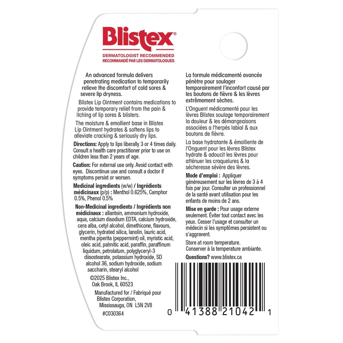 Onguent médicamenté pour les lèvres