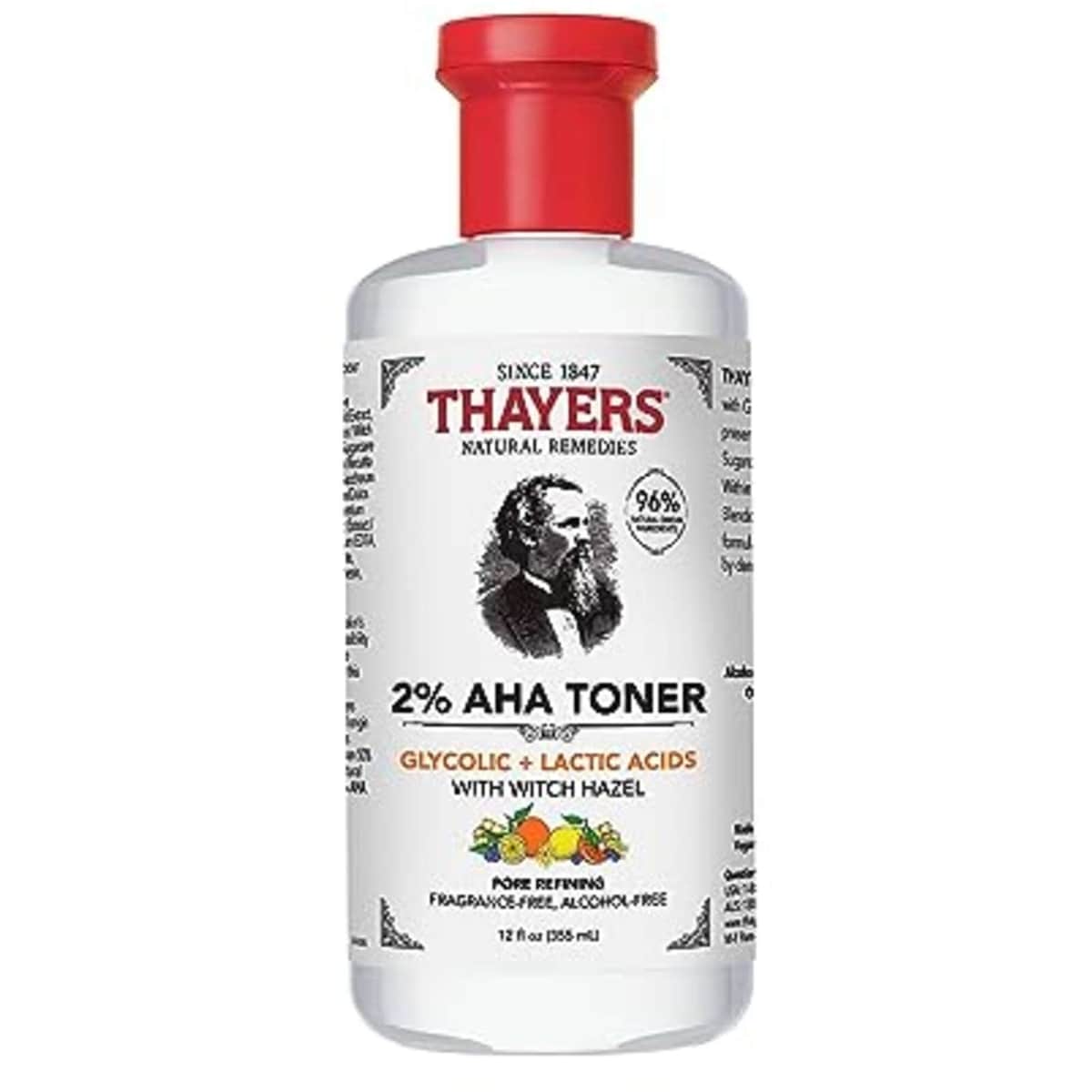 Tonique exfoliant 2% AHA avec acide glycolique, acide lactique et hamamélis, lissant et affinant les pores