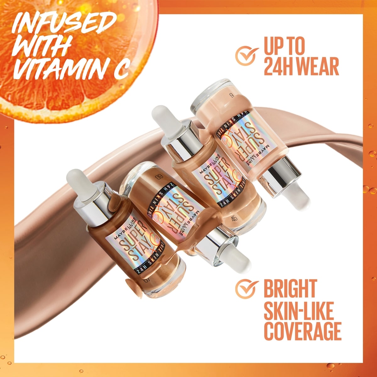 Maybelline New York Super Stay Up To 24H Skin Tint Foundation, skin-like coverage, with Vitamin C*, Shade 312, 30 ml