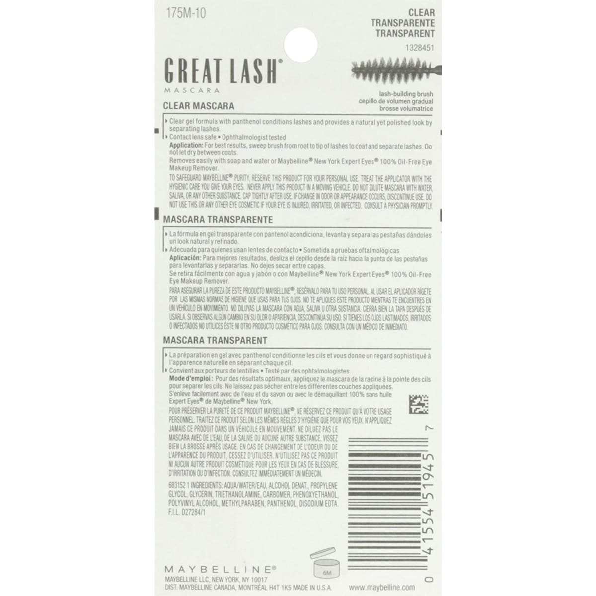 Great Lash Clear Mascara, Defines Lashes & Sets Brows, Natural Finish