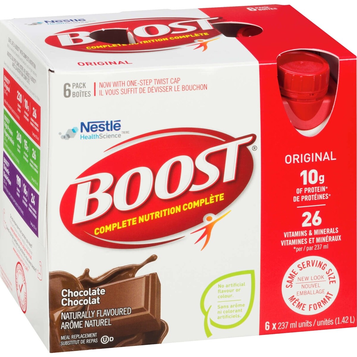 Substitut de repas liquide BOOST® Original, chocolat, emb. de 6, 6 x 237 ml