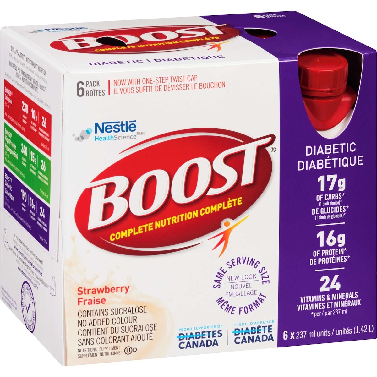 Supplément nutritionnel BOOST® Diabétique, fraise, emb. de 6, 6 x 237 ml