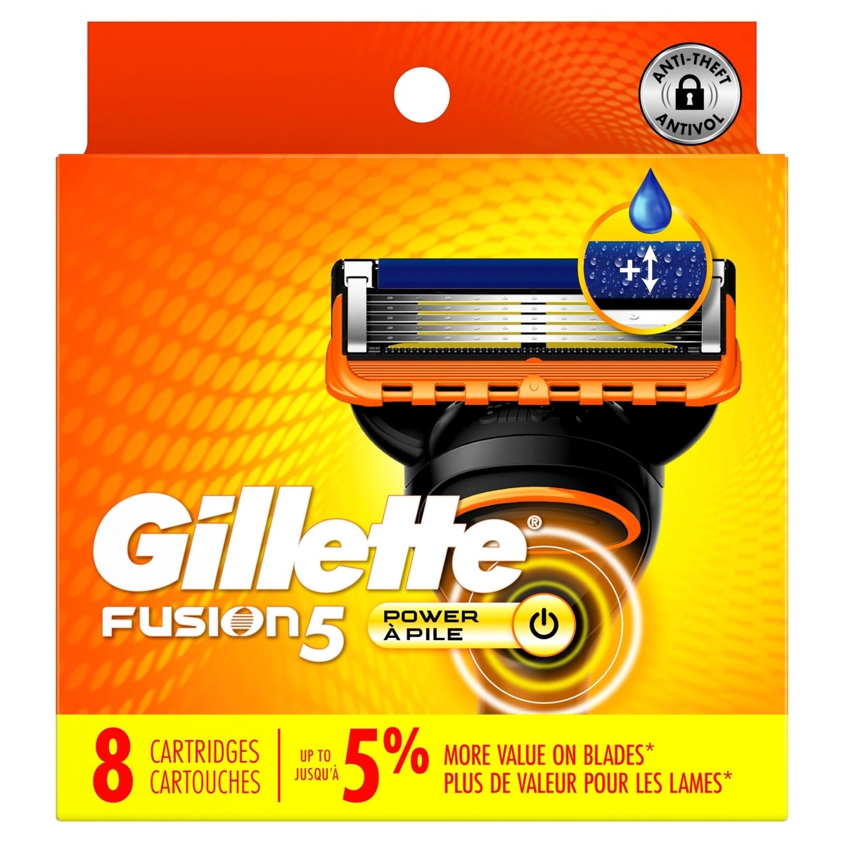 Cartouches de rechange de rasoir Gillette Fusion5 Power pour hommes, cartouches de rasoir, bande lubrifiante, lame de précision