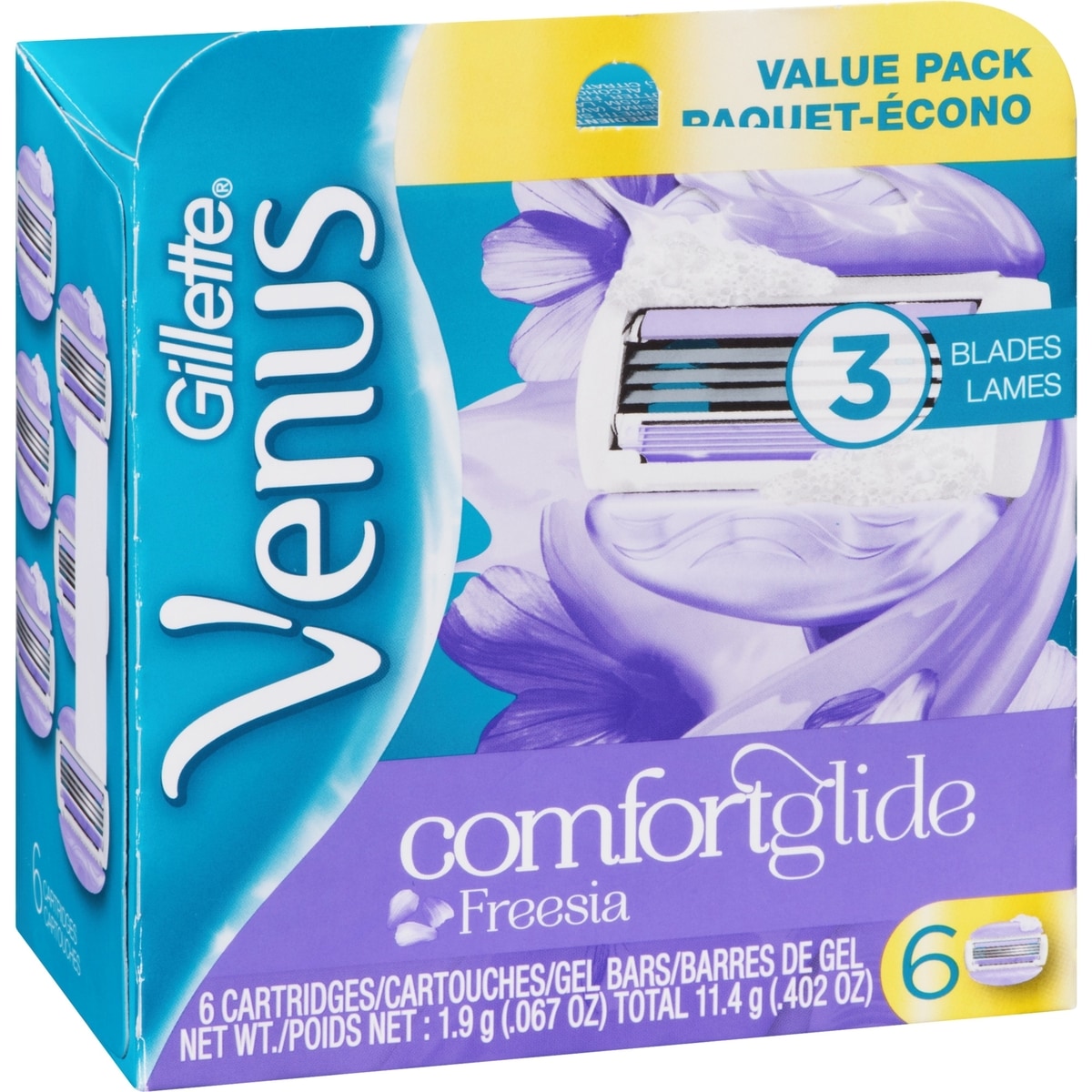 Lames de rasoir Gillette Venus ComfortGlide au parfum de Freesia pour femmes, 6 cartouches