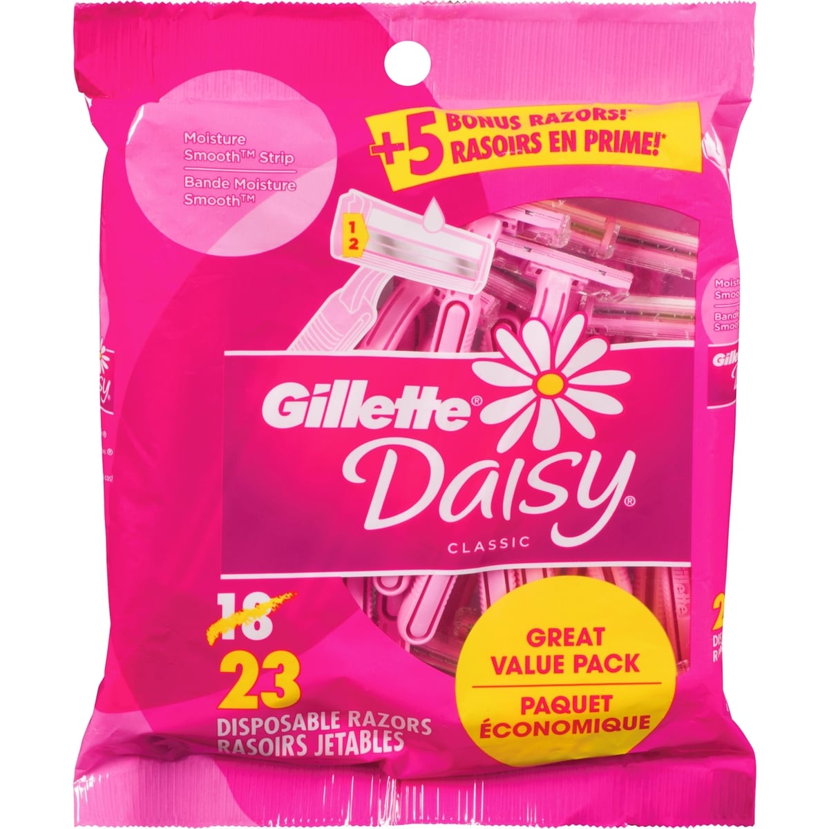 Rasoirs jetables pour femmes Gillette Daisy Classic, paquet de 18