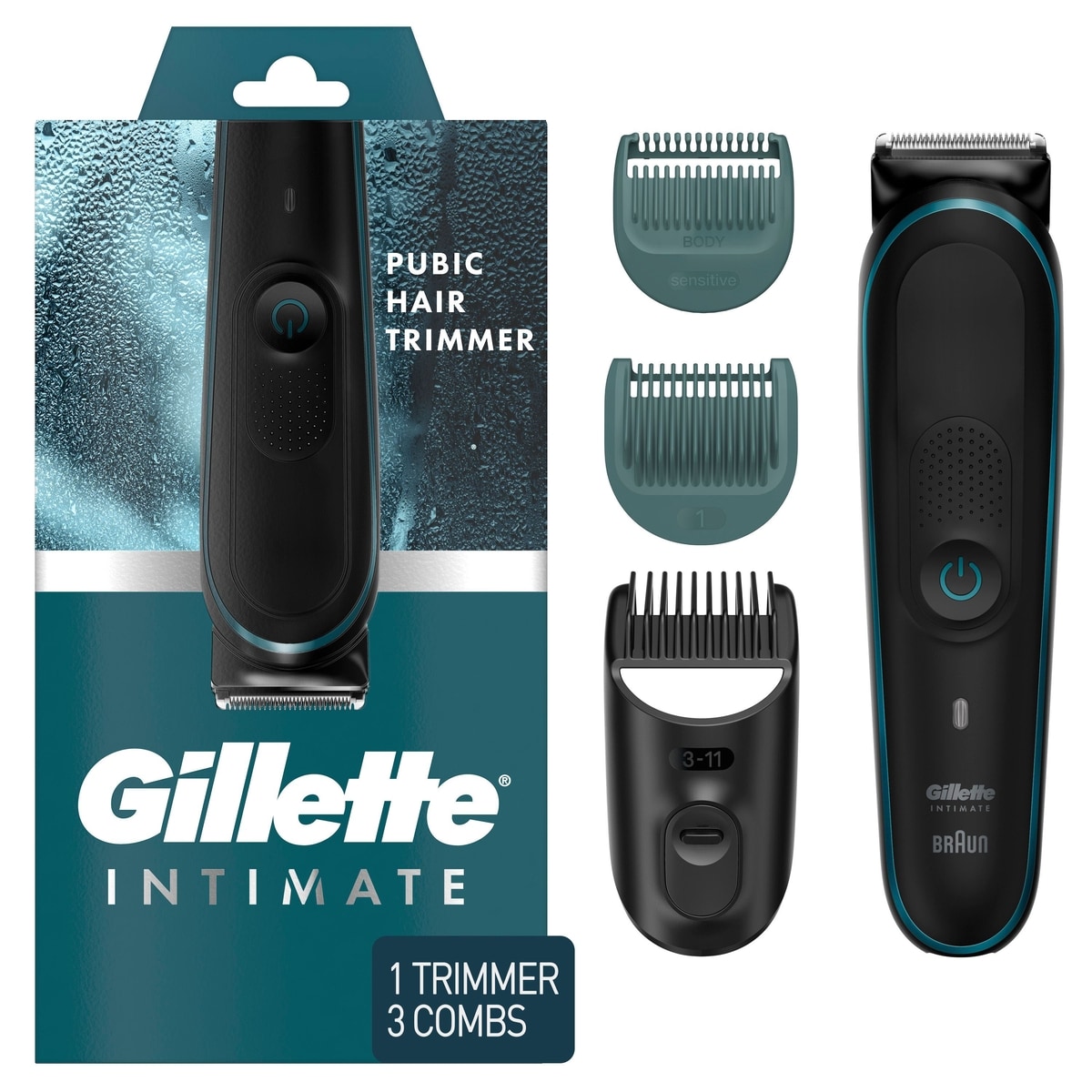 Gillette Intimate Men’s Pubic Hair Trimmer, SkinFirst Pubic Hair Trimmer For Men, Waterproof, Cordless For Wet/Dry Use, Shaver For Men, Lifetime Sharp Blades