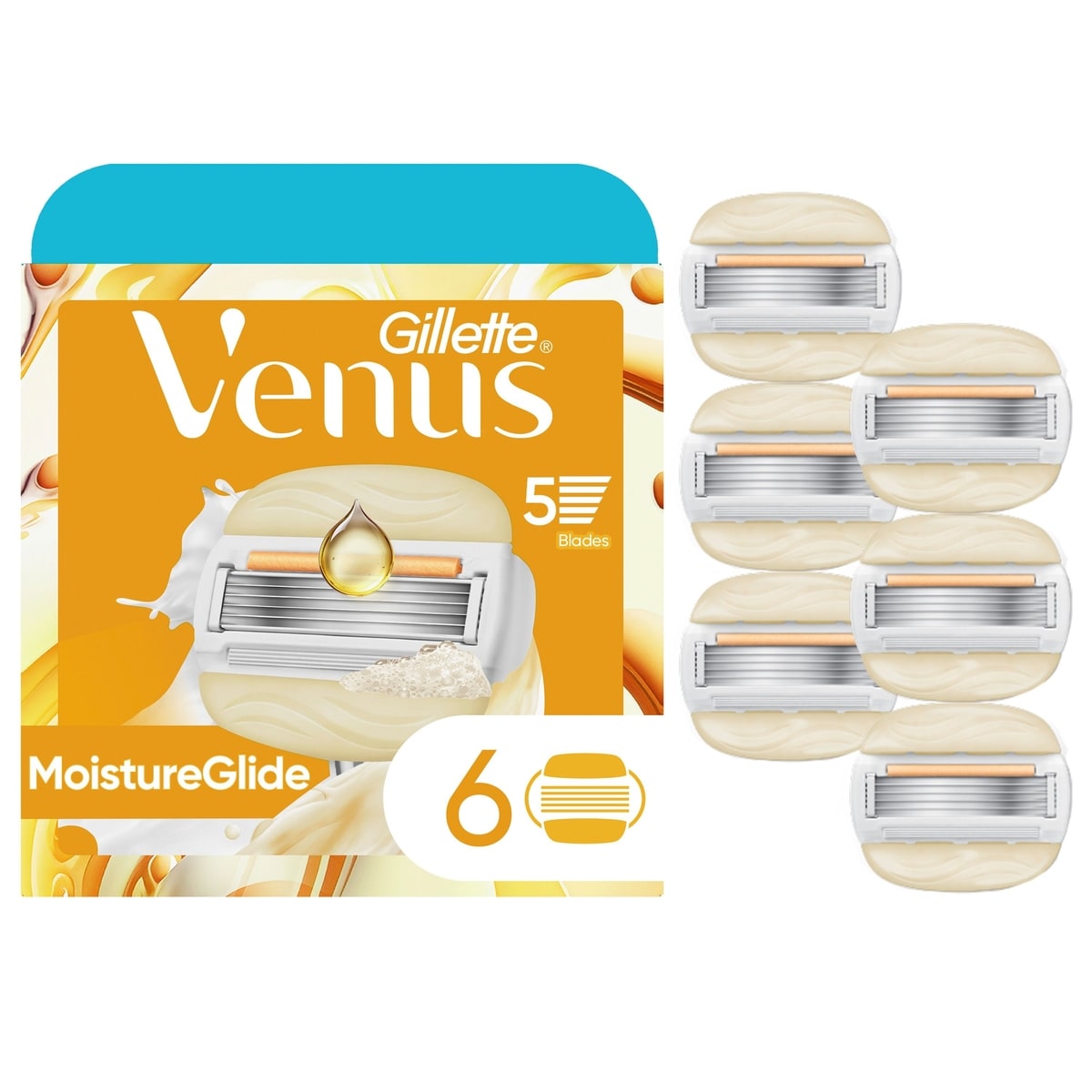 Venus MoistureGlide Women's Razor Blades, With Built-in Shave Gel Bars