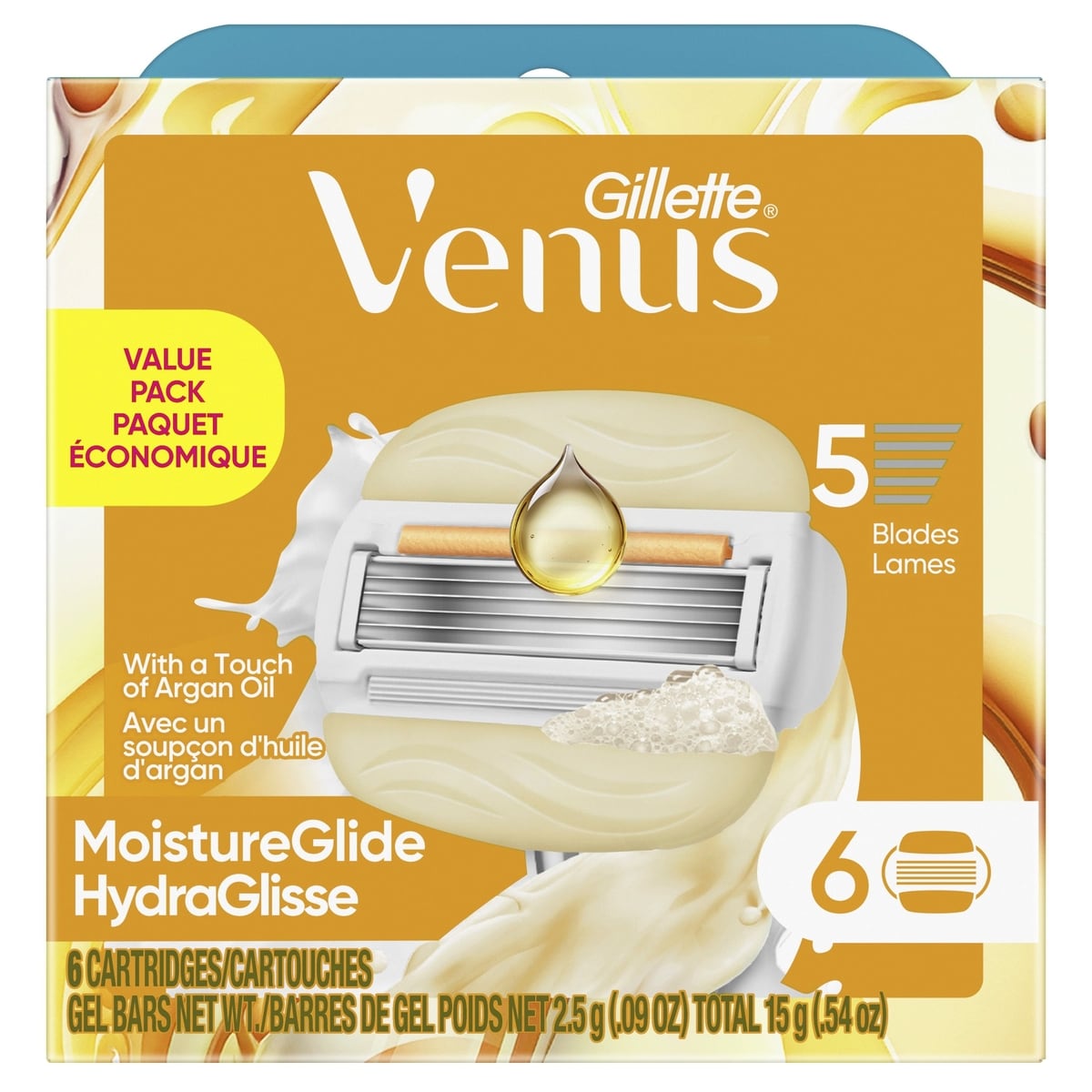 Venus MoistureGlide Women's Razor Blades, With Built-in Shave Gel Bars