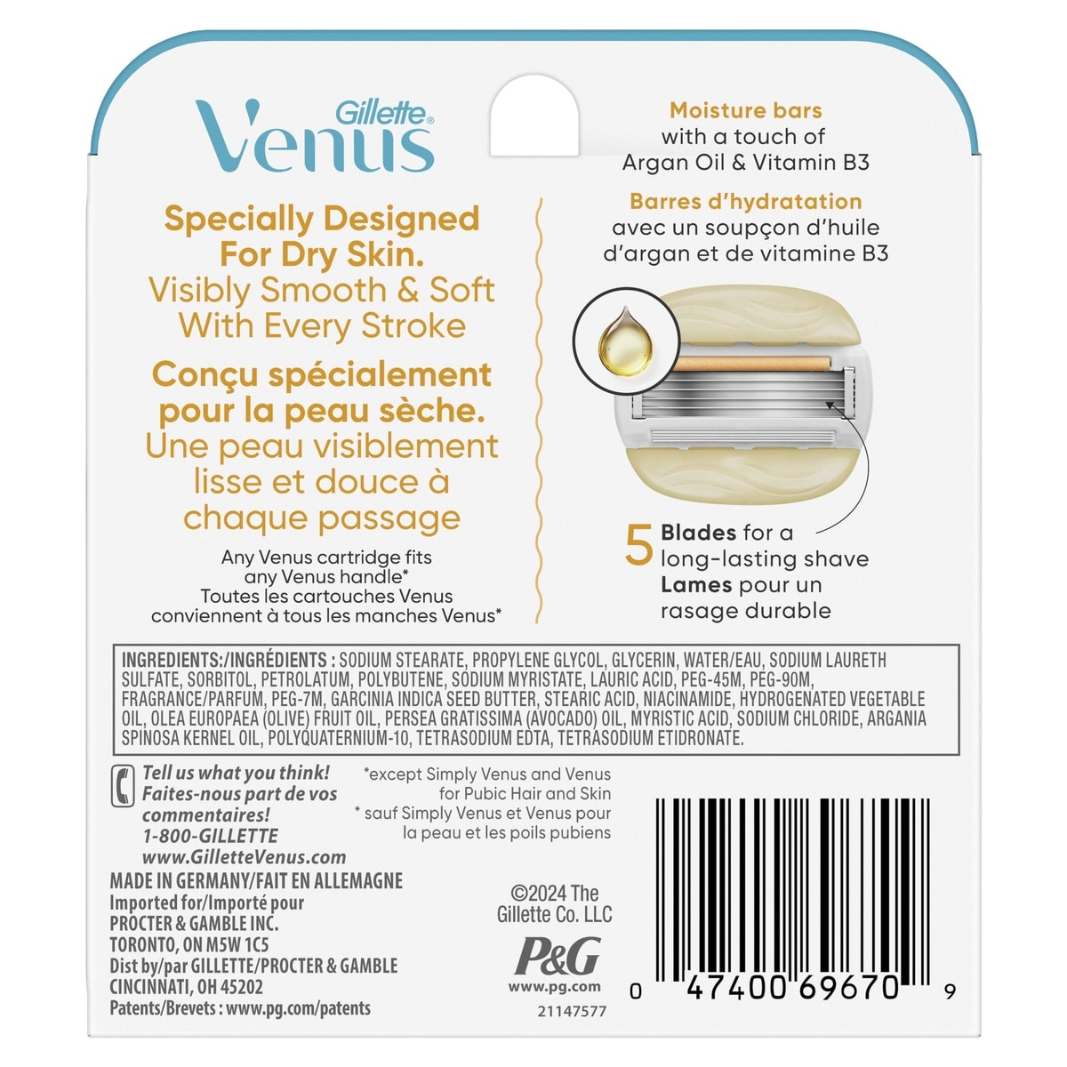 Venus MoistureGlide Women's Razor Blades, With Built-in Shave Gel Bars
