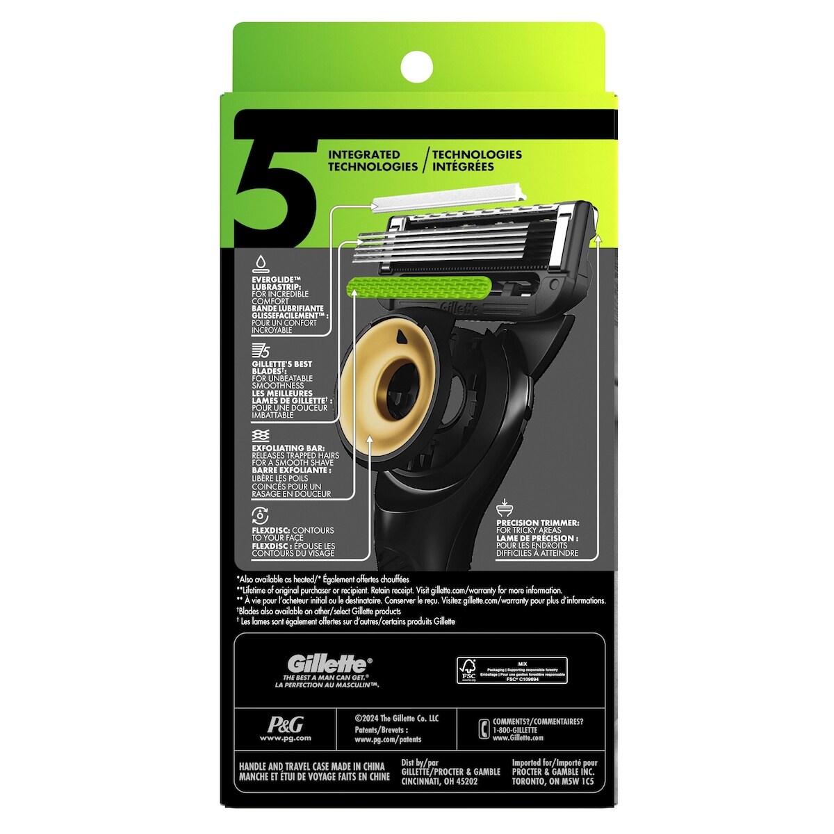 Rasoir Gillette Labs pour hommes avec barre exfoliante, édition noire et dorée, 1 manche, 3 cartouches de rechange, comprend un étui de voyage pour un rangement pratique lors de vos déplacements