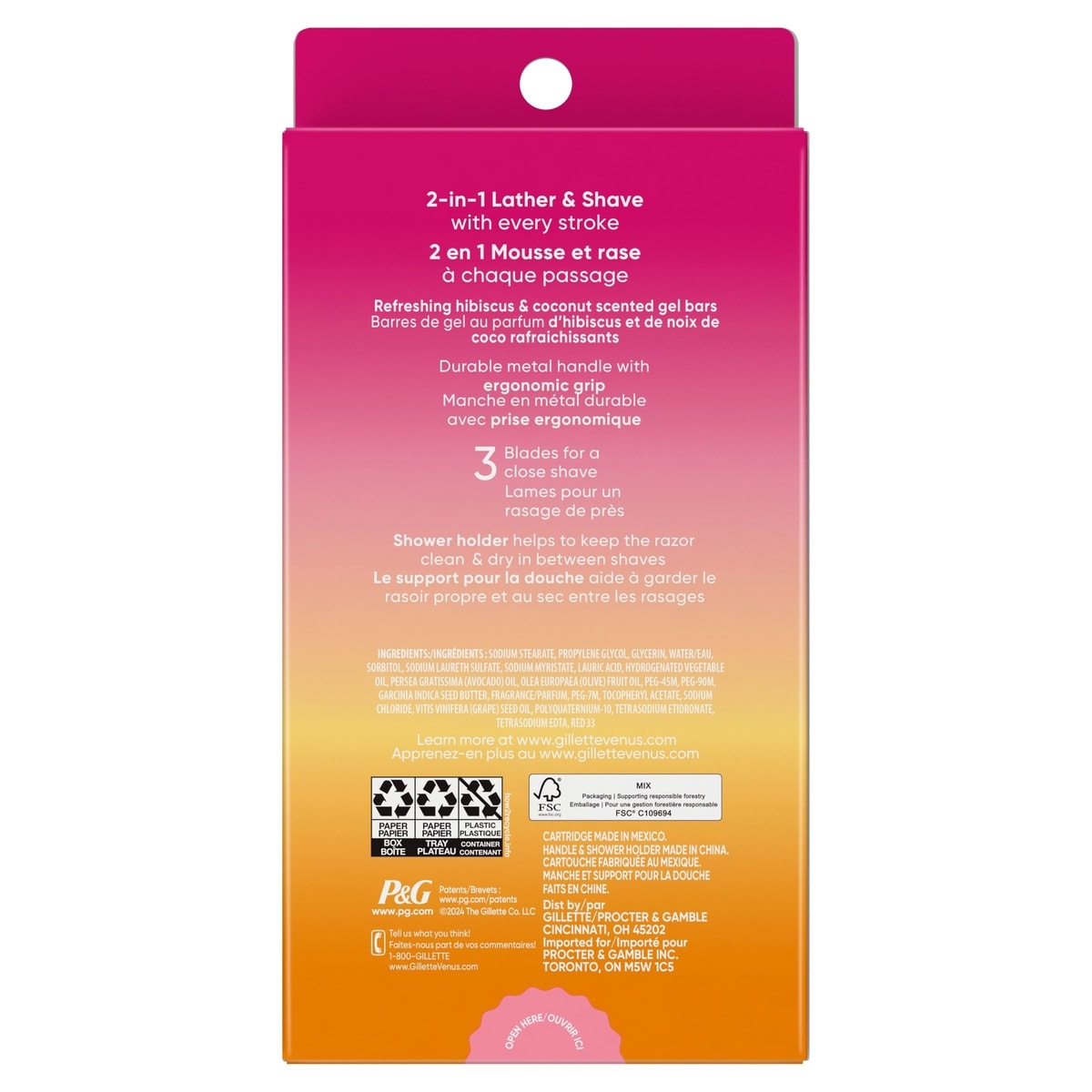 Venus Miami Sunset Comfortglide, 1 Women's Razor, 2 Refills
