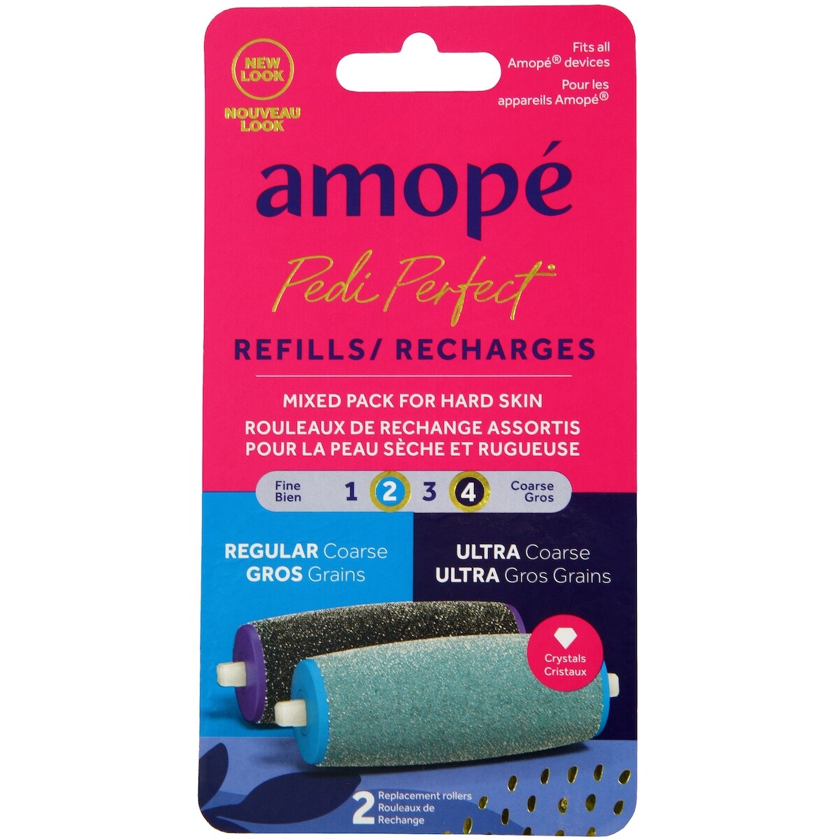 Rouleaux de rechange assortis (un à grains ultra gros et un à gros grains) Amopé Pedi Perfect, 2 unités