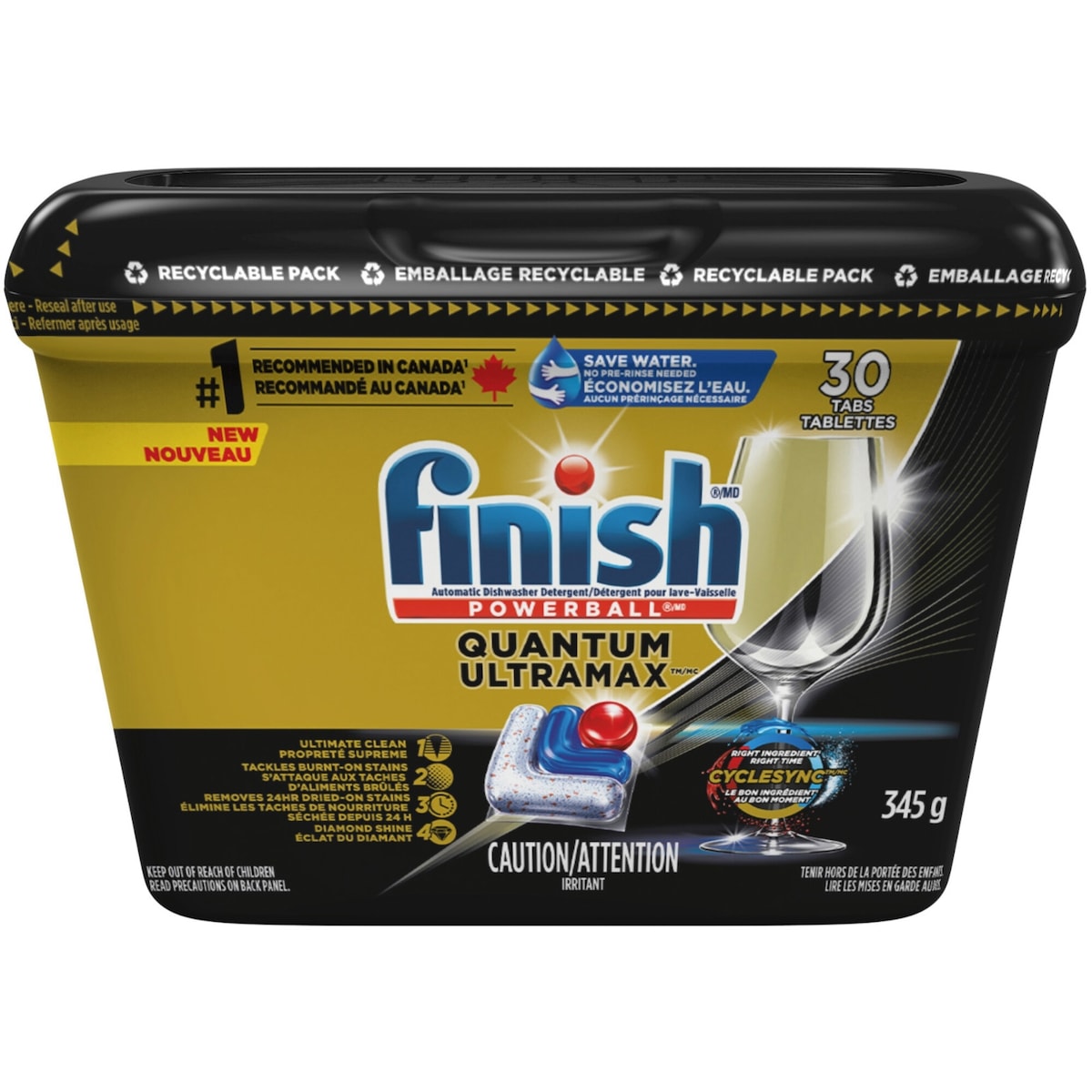 Finish Quantum UltraMax Lot de pastilles de détergent pour lave-vaisselle Diamond Shine, élimine les taches brûlées et séchées pendant 24 heures, pas de pré-rinçage nécessaire