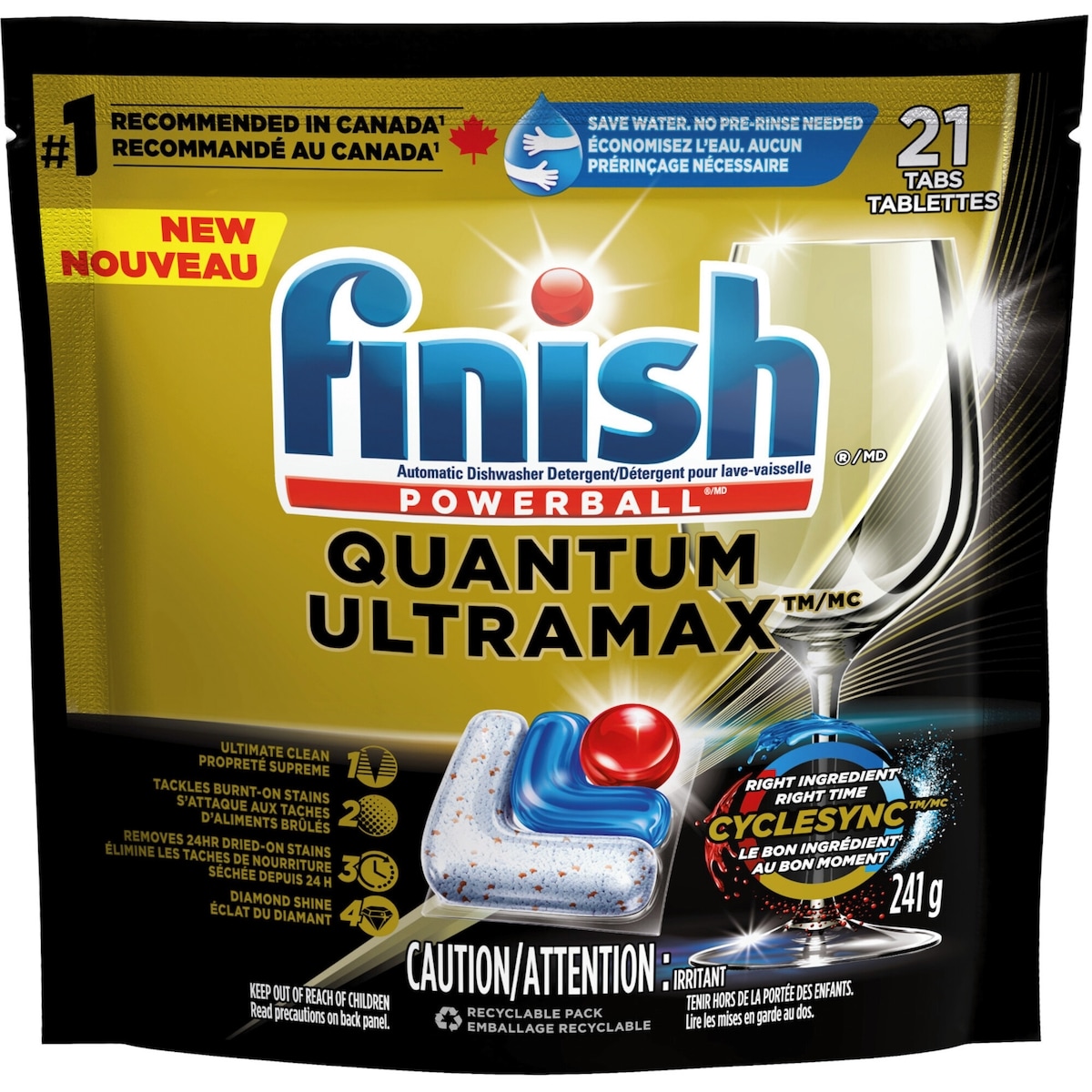 Finish Quantum UltraMax Lot de pastilles de détergent pour lave-vaisselle Diamond Shine, élimine les taches brûlées et séchées pendant 24 heures, pas de pré-rinçage nécessaire