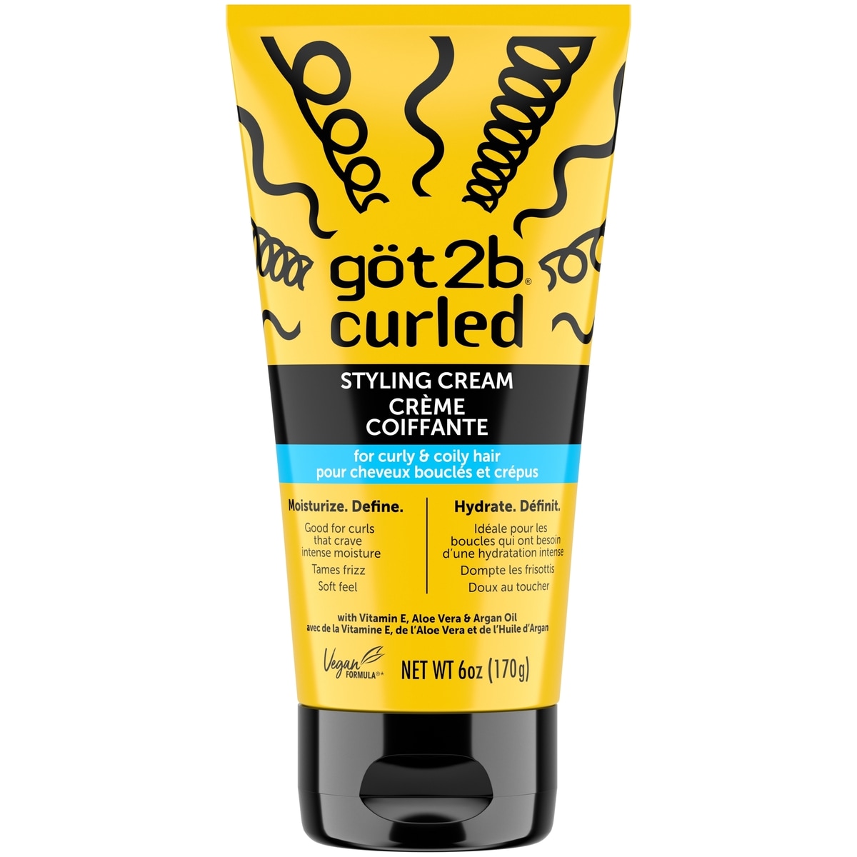 Crème coiffante göt2bMD curled, 170 g, pour boucles de type 3 et 4, cheveux frisés et bouclés, idéal pour les boucles nécessitant une hydratation intense, dompte les frisottis, sensation douce