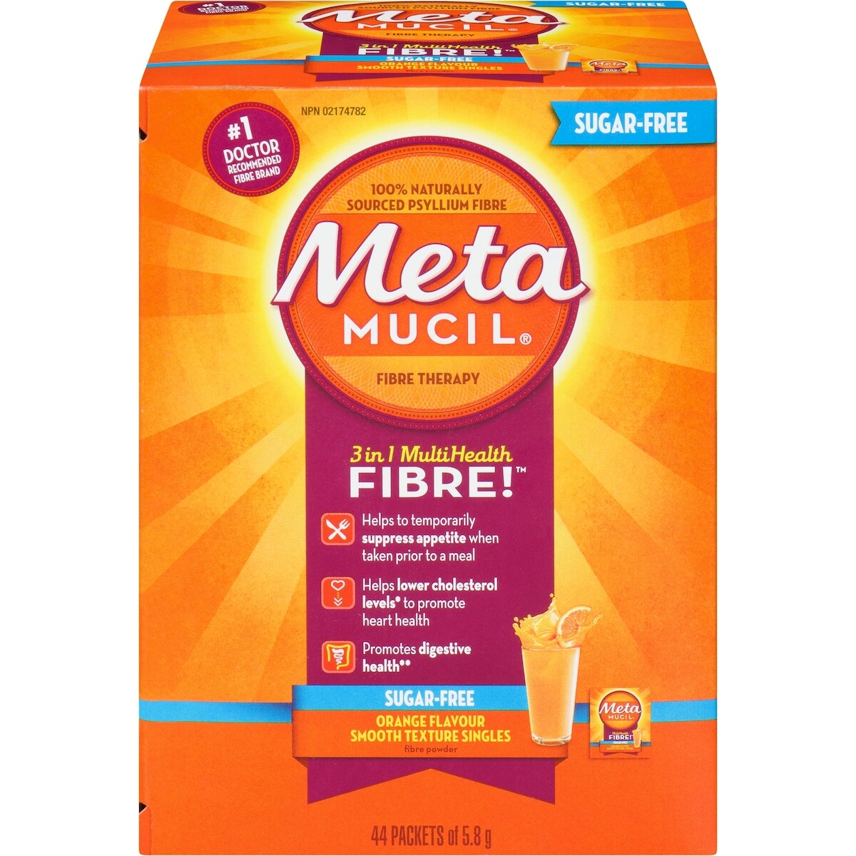 Fibres MultiSanté 3en1!, fibres en poudre, sans sucre, orange, sacs ind., 44 x 5,8 g
