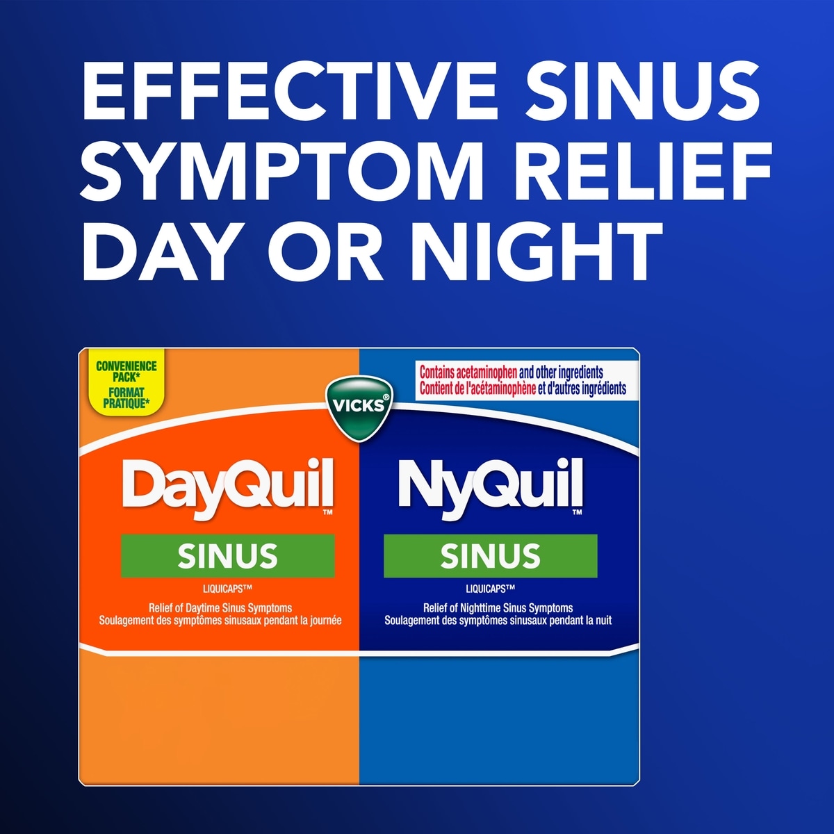 DayQuil Sinus Liquid Capsules + Vicks NyQuil Sinus Liquid Capsules, Total 48 Count